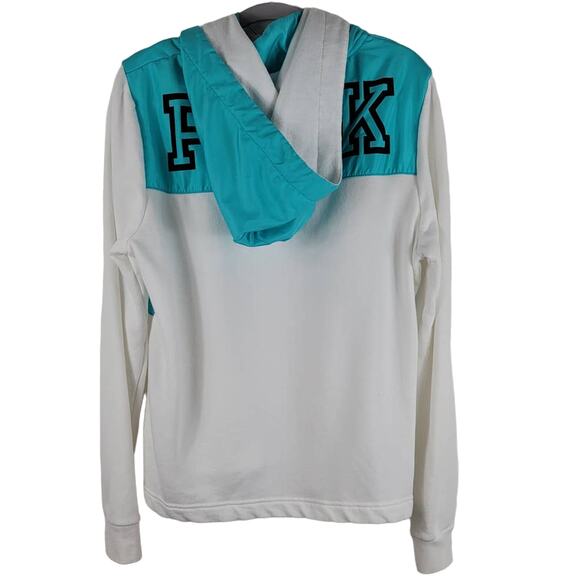 Victoria Secret Pink Turquoise White Pullover Hooded Athletic Sweatshirt L - Picture 3 of 6